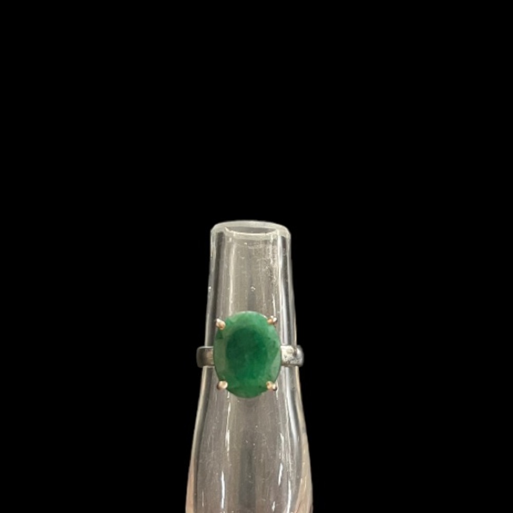 Large‎ oval emerald statement ring set in sterling silver size 7-1/2.